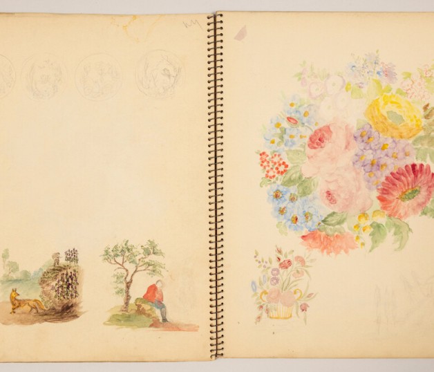 Double-page intérieure du carnet de dessin de Madeleine Boisset © Duvelleroy